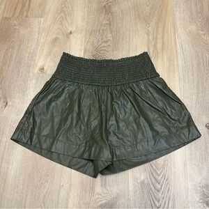 Impressions Faux Leather Olive Green Shorts